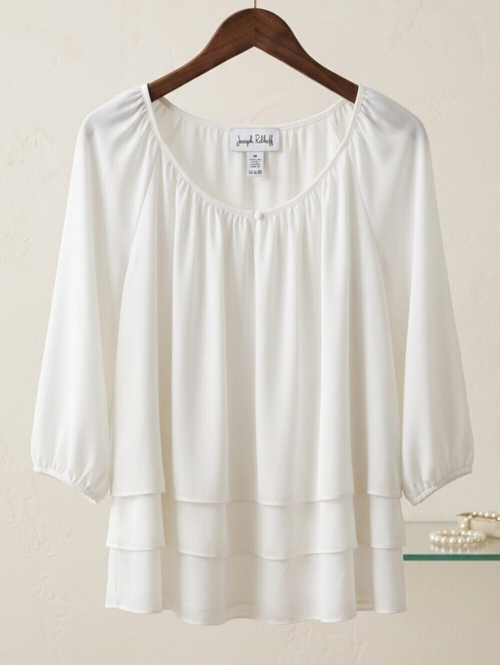 Joseph Ribkoff Ivory Layered Ruffle Hem Peasant Blouse Size 6 Made in Canada
